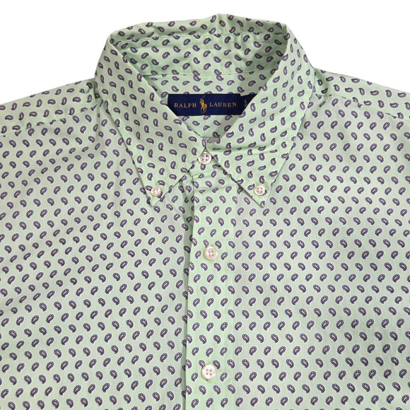 Ralph Lauren Shirt Mens Large Green Paisley Custom Fit‎ Button Down Long Sleeve - Picture 5 of 9